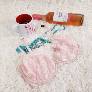 VS Cute Pink Lace V Hardware Unlined Demi Bra